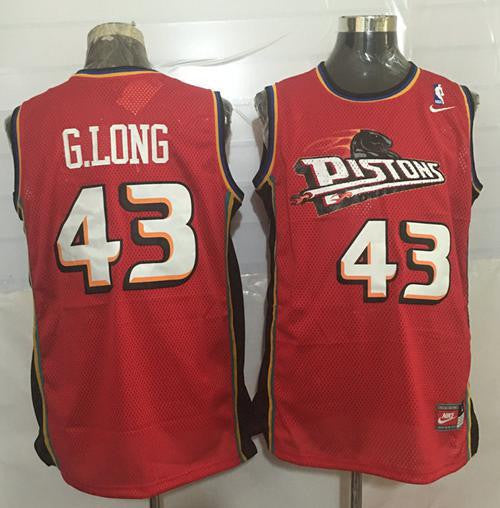 Pistons #43 Grant Long Red Throwback Stitched Basketball Jersey