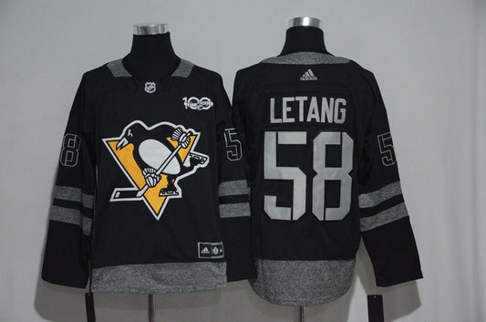 Pittsburgh Penguins #58 Kris Letang Black Men's 1917-2017 100th Anniversary  Stitched Hockey Jersey