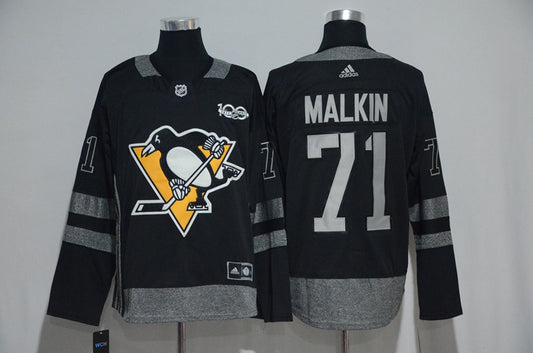 Pittsburgh Penguins #71 Evgeni Malkin Black Men's 1917-2017 100th Anniversary  Stitched Hockey Jersey