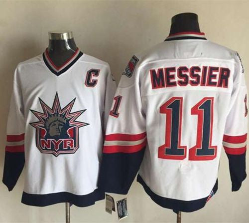 Rangers #11 Mark Messier White CCM Statue of Liberty Stitched Hockey Jersey