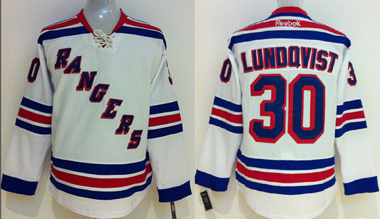 Rangers 30 Lundqvist White Youth Hockey Jersey