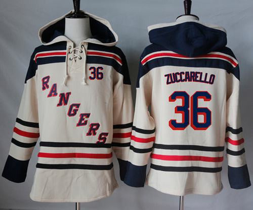 Rangers #36 Mats Zuccarello Cream Sawyer Hooded Sweatshirt Stitched Hockey Jersey