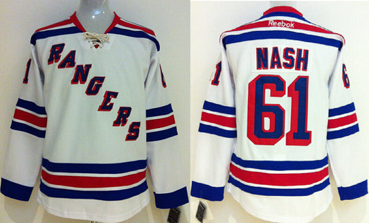 Rangers 61 Nash White Youth Hockey Jersey