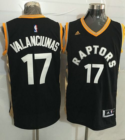 Raptors #17 Jonas Valanciunas Black/Gold Stitched Basketball Jersey