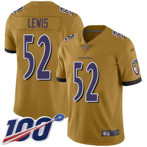 #Ravens #52 Ray Lewis Gold Men's Stitched Limited Inverted Legend 100th Season Jersey