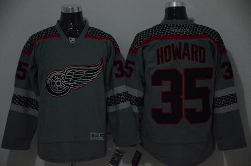 Red Wings #35 Jimmy Howard Charcoal Cross Check Fashion Stitched Hockey Jersey