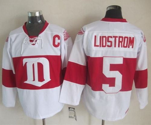 Red Wings #5 Nicklas Lidstrom White Winter Classic CCM Throwback Stitched Hockey Jersey