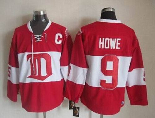 Red Wings #9 Gordie Howe Red Winter Classic CCM Throwback Stitched Hockey Jersey