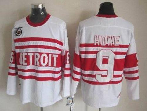 Red Wings #9 Gordie Howe White CCM Throwback 75TH Stitched Hockey Jersey