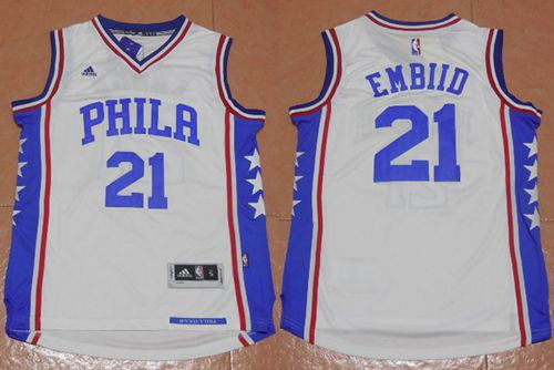 Revolution 30 76ers #21 Joel Embiid White Stitched Basketball Jersey