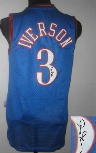 Revolution 30 Autographed 76ers #3 Allen Iverson Blue Stitched Basketball Jersey