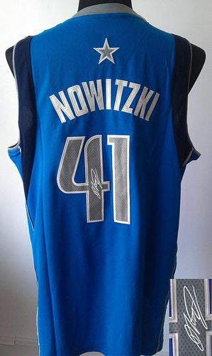 Revolution 30 Autographed Mavericks #41 Dirk Nowitzki Sky Blue Stitched Basketball Jersey