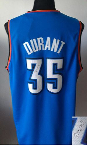 Revolution 30 Autographed Thunder #35 Kevin Durant Blue Stitched Basketball Jersey