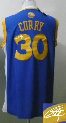 Revolution 30 Autographed Warriors #30 Stephen Curry Blue Stitched Basketball Jersey