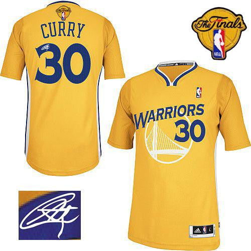 Revolution 30 Autographed Warriors #30 Stephen Curry Gold The Finals Patch Stitched Basketball Jersey