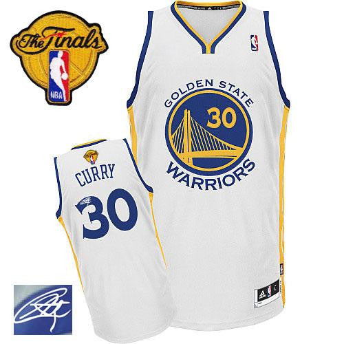 Revolution 30 Autographed Warriors #30 Stephen Curry White The Finals Patch Stitched Basketball Jersey