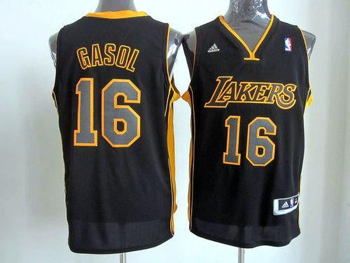 Revolution 30 Lakers #16 Pau Gasol Black(Gold NO.) Stitched Basketball Jersey