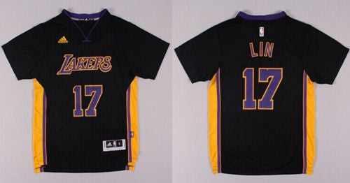 Revolution Lakers #17 Jeremy Lin Black(Purple NO.) Stitched Basketball Jersey