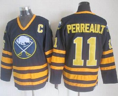 Sabres #11 Gilbert Perreault Navy Blue CCM Throwback Stitched Hockey Jersey