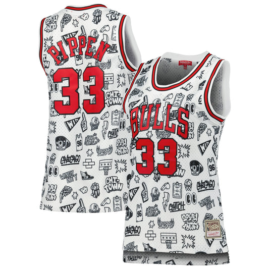 Scottie Pippen Chicago Bulls Women's 1997 Doodle Swingman Basketball Jersey - White