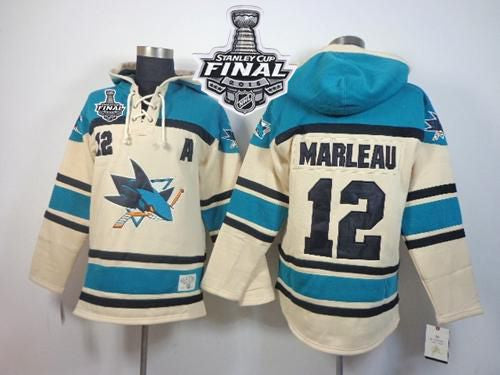 Sharks #12 Patrick Marleau Cream Sawyer Hooded Sweatshirt 2016 Stanley Cup Final Patch Stitched Hockey Jersey