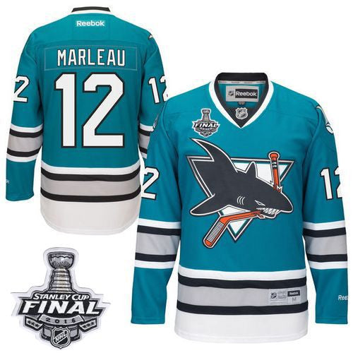 Sharks #12 Patrick Marleau Teal 25th Anniversary 2016 Stanley Cup Final Patch Stitched Hockey Jersey