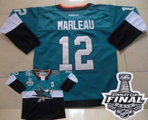 Sharks #12 Patrick Marleau Teal/Black 2015 Stadium Series 2016 Stanley Cup Final Patch Stitched Hockey Jersey