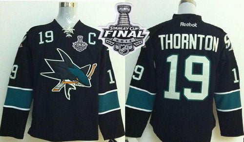 Sharks #19 Joe Thornton Black 2016 Stanley Cup Final Patch Stitched Hockey Jersey