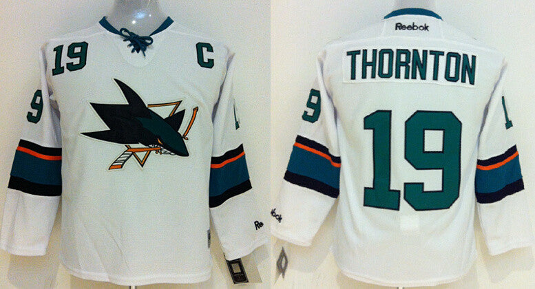 Sharks 19 Thornton White Youth Hockey Jersey