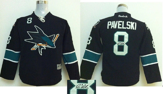 Sharks 8 Pavelski Black Signature Edition Youth Hockey Jerseys