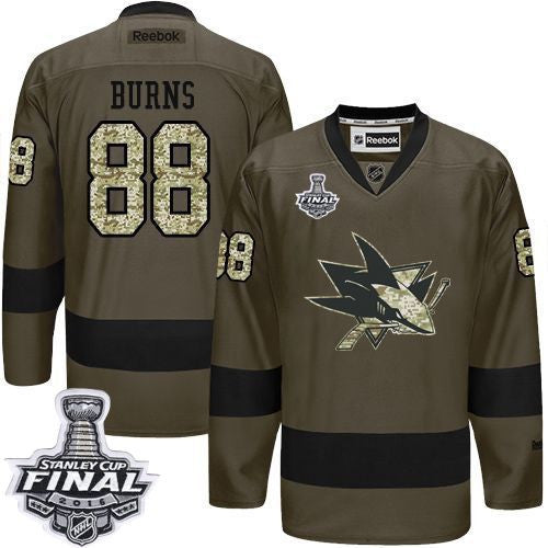 Sharks #88 Brent Burns Green Salute to Service 2016 Stanley Cup Final Patch Stitched Hockey Jersey