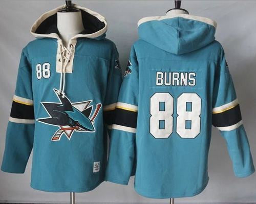 Sharks #88 Brent Burns Teal Pullover Hoodie Stitched Hockey Jersey