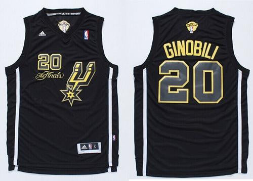 Spurs #20 Manu Ginobili Black(Gold No.) Champions Stitched Basketball Jersey