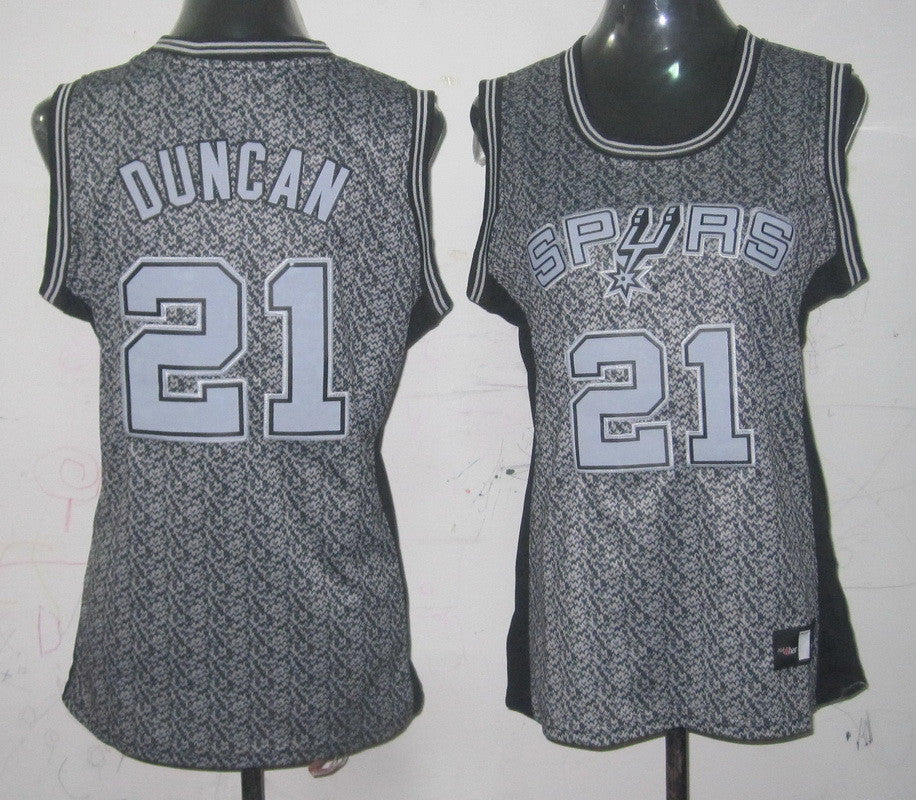 Spurs 21 Duncan Grey Static Women Basketball Jersey