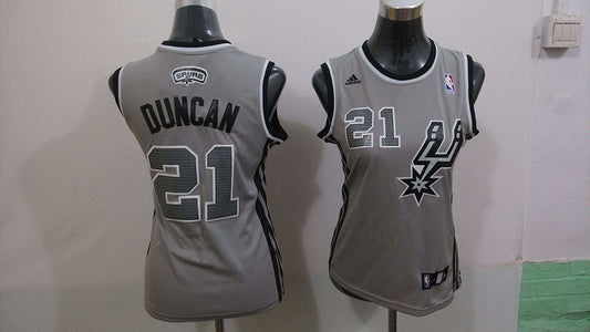 Spurs 21 Duncan Grey Women Basketball Jersey