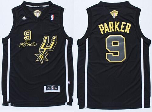 Spurs #9 Tony Parker Black(Gold No.) Champions Stitched Basketball Jersey