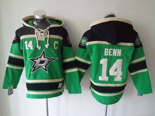 Stars #14 Jamie Benn Green Sawyer Hooded Sweatshirt Stitched Hockey Jersey