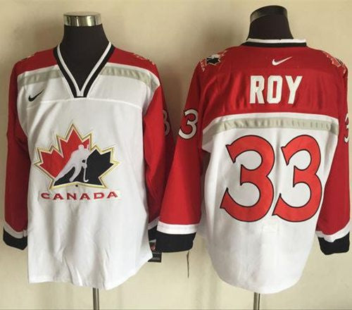 Team CA. #33 Patrick Roy White/Red Throwback Stitched Hockey Jersey