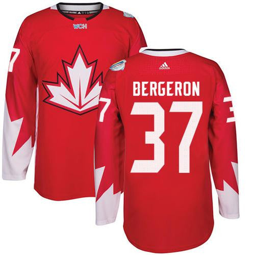 Team CA. #37 Patrice Bergeron Red 2016 World Cup Stitched Hockey Jersey