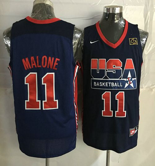 Team USA #11 Karl Malone Dark Blue 2012 USA Basketball Retro Stitched Basketball Jersey