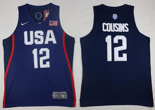 Team USA #12 DeMarcus Cousins Navy Blue 2016 Dream Team Stitched Basketball Jersey