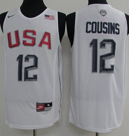 Team USA #12 DeMarcus Cousins White 2016 Dream Team Stitched Basketball Jersey