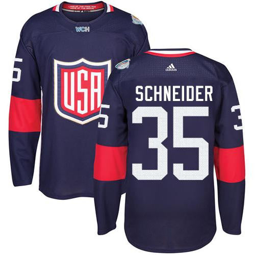 Team USA #35 Cory Schneider Navy Blue 2016 World Cup Stitched Hockey Jersey