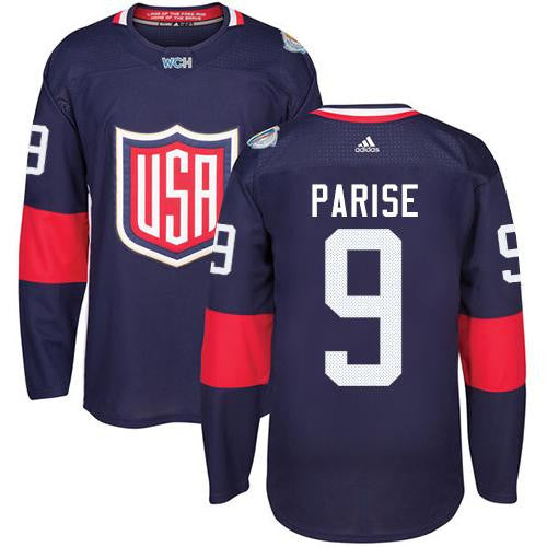 Team USA #9 Zach Parise Navy Blue 2016 World Cup Stitched Hockey Jersey