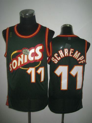 Thunder #11 Detlef Schrempf Green SuperSonics Throwback Stitched Basketball Jersey