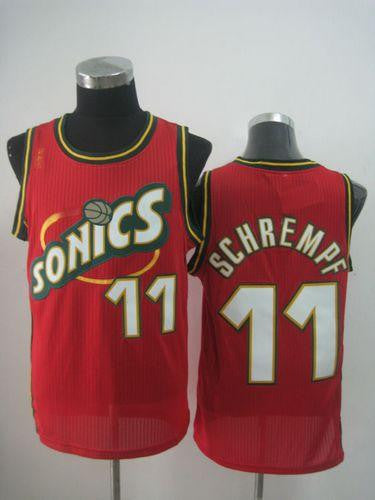 Thunder #11 Detlef Schrempf Red SuperSonics Throwback Stitched Basketball Jersey