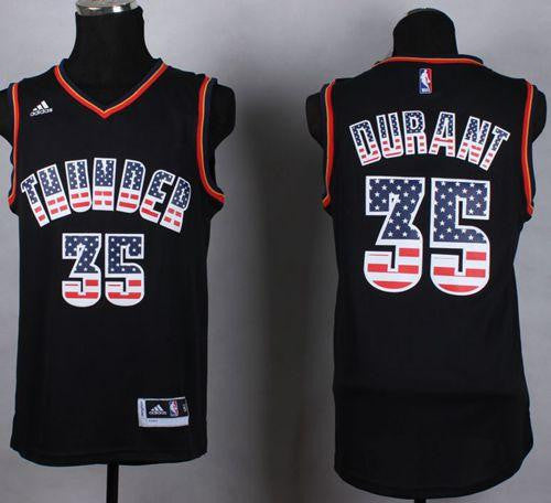 Thunder #35 Kevin Durant Black USA Flag Fashion Stitched Basketball Jersey