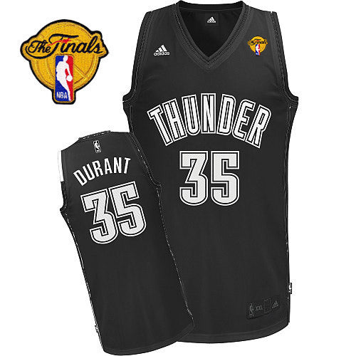 Thunder #35 Kevin Durant Black/White Finals Patch Stitched Basketball Jersey