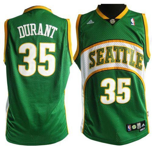 Thunder #35 Kevin Durant Green Seattle SuperSonics Style Stitched Basketball Jersey