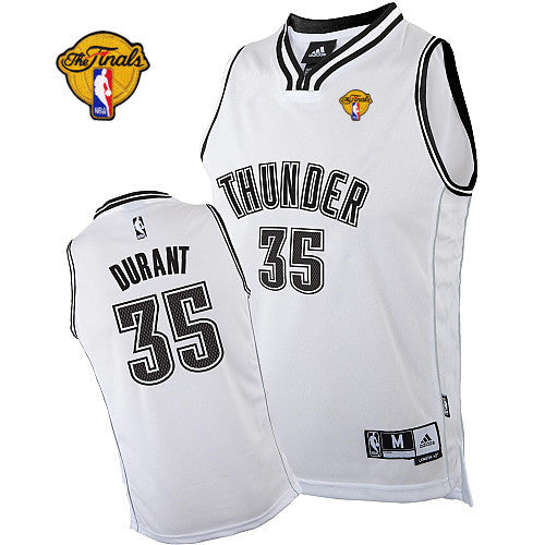 Thunder #35 Kevin Durant White on White With Finals Patch Stitched Basketball Jersey